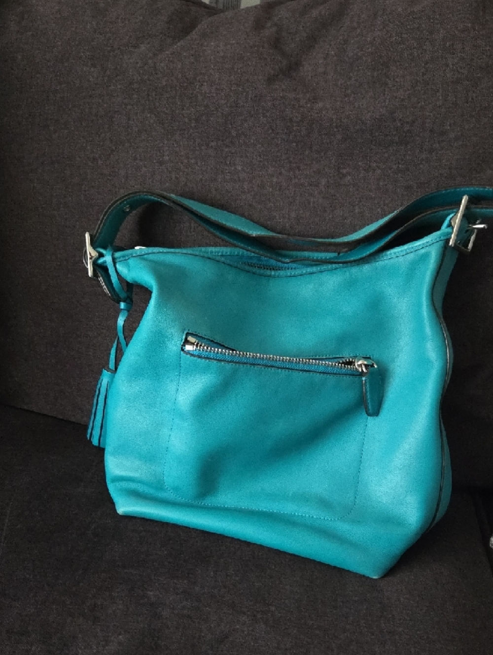Coach Teal Leather Shoulder Hobo With Tassel - Picture 4 of 8